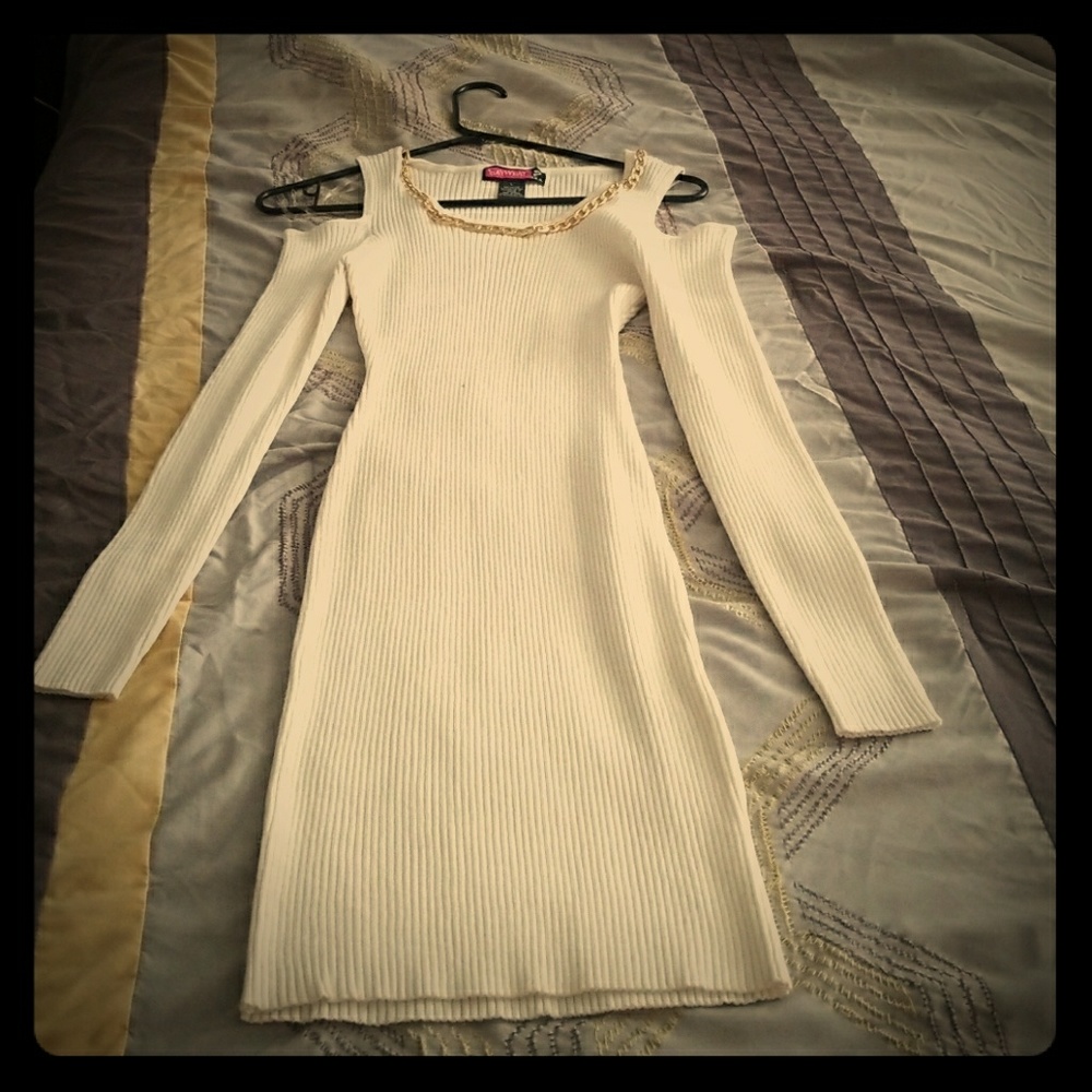 cotton off shoulder sweater dress